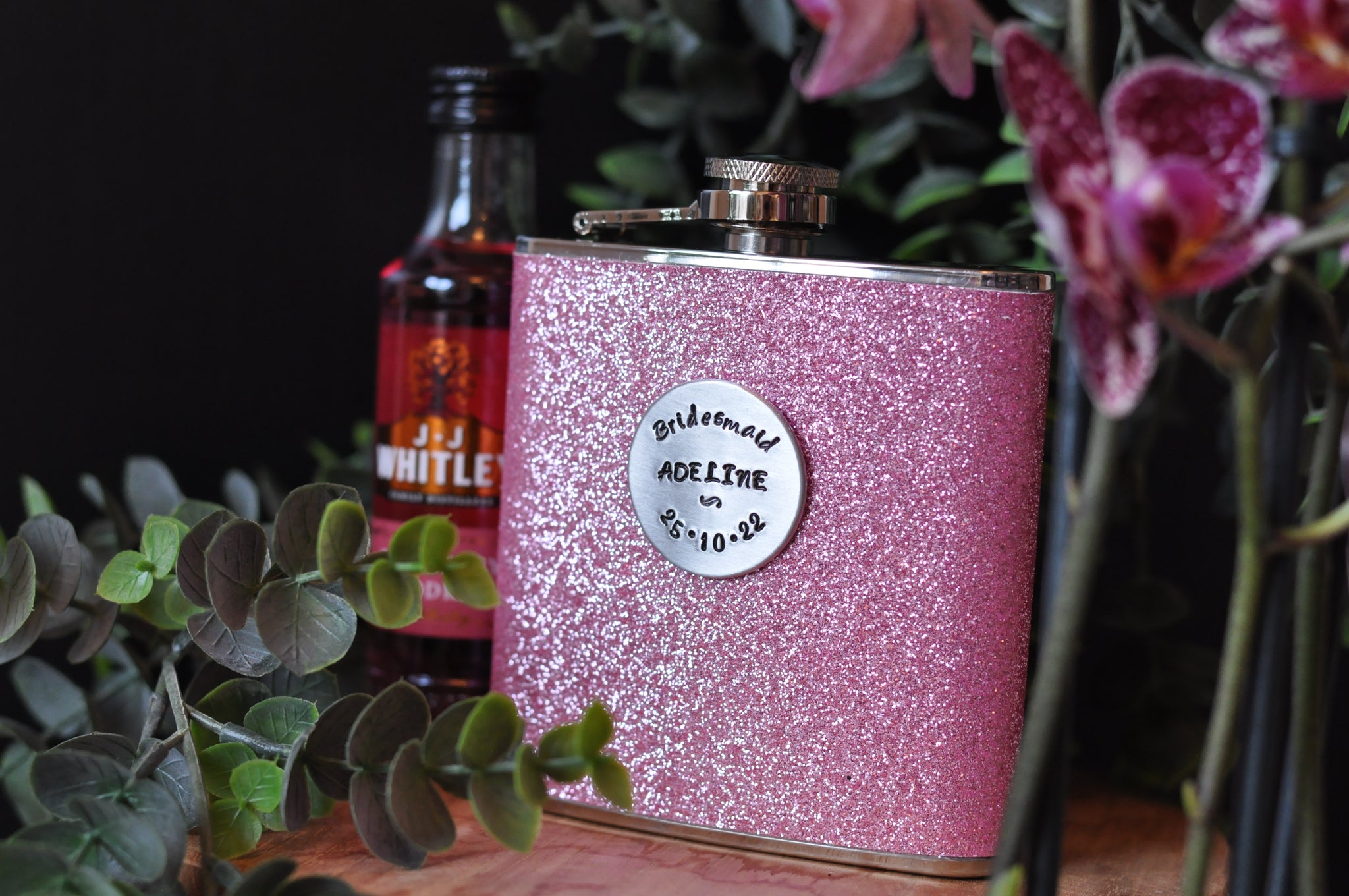 BRIDESMAID Personalised Hip Flask – Glitter (variety)
