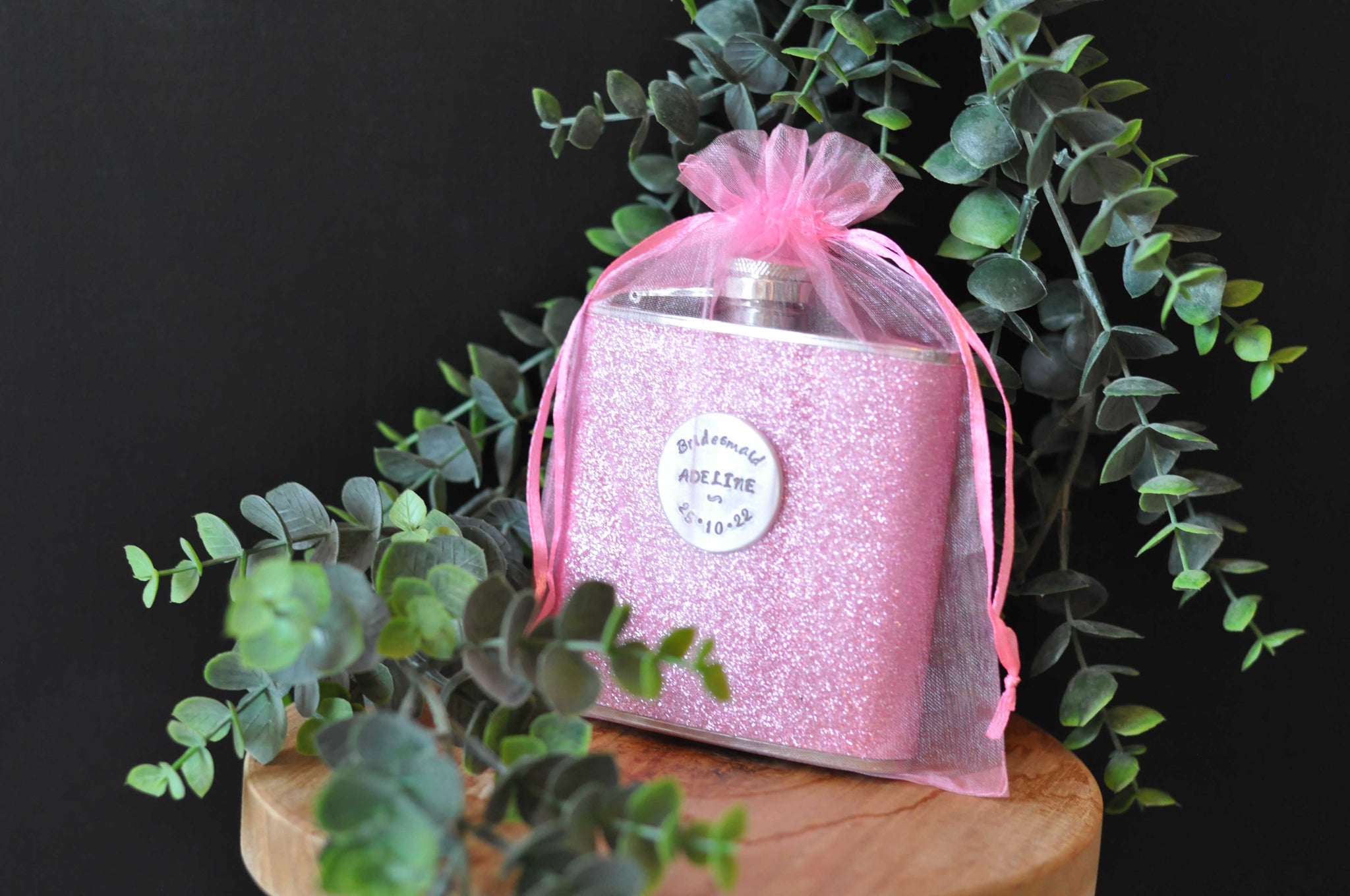 BRIDESMAID Personalised Hip Flask – Glitter (variety)