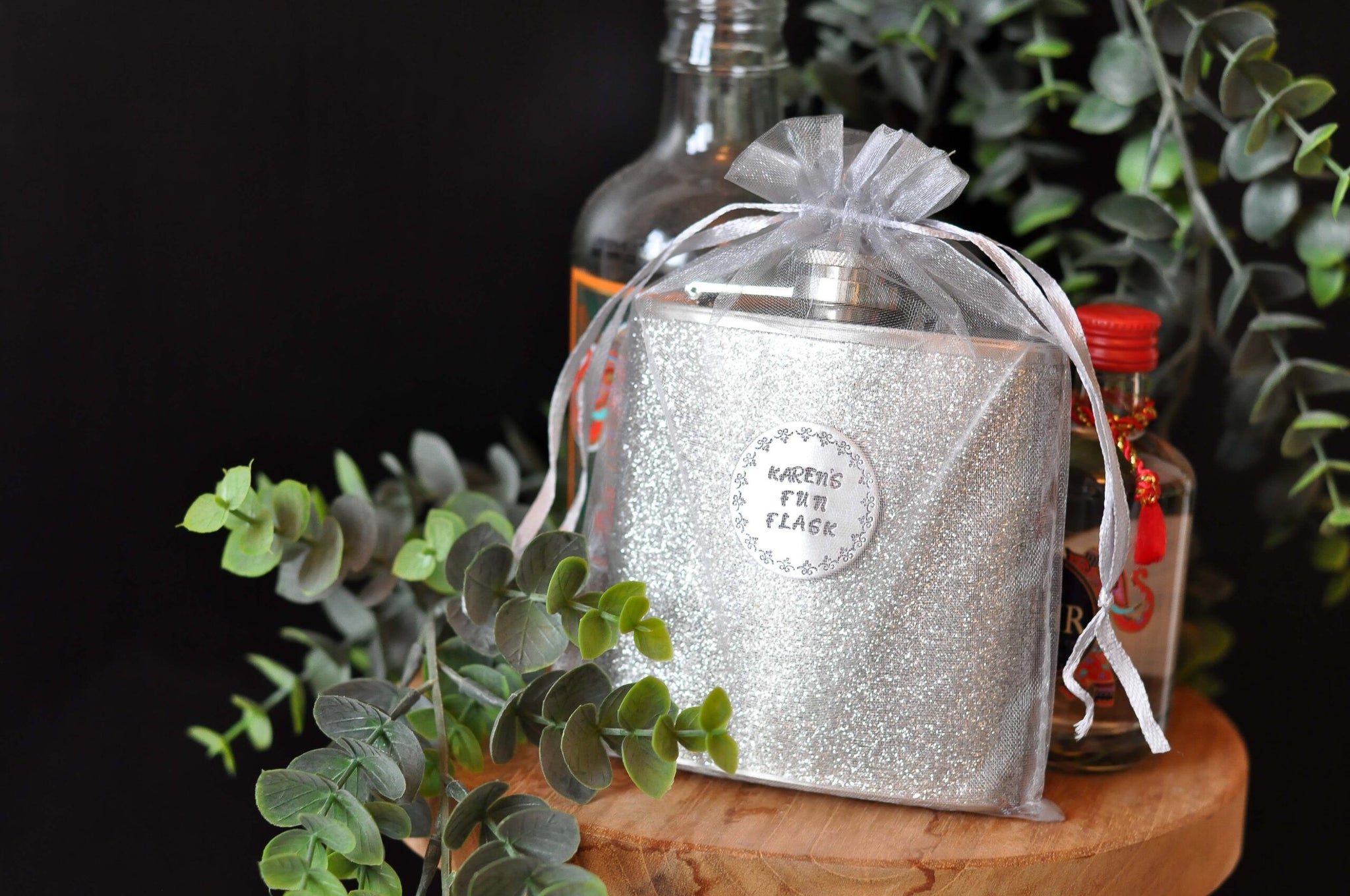 SILVER GLITTER Personalised Hip Flask