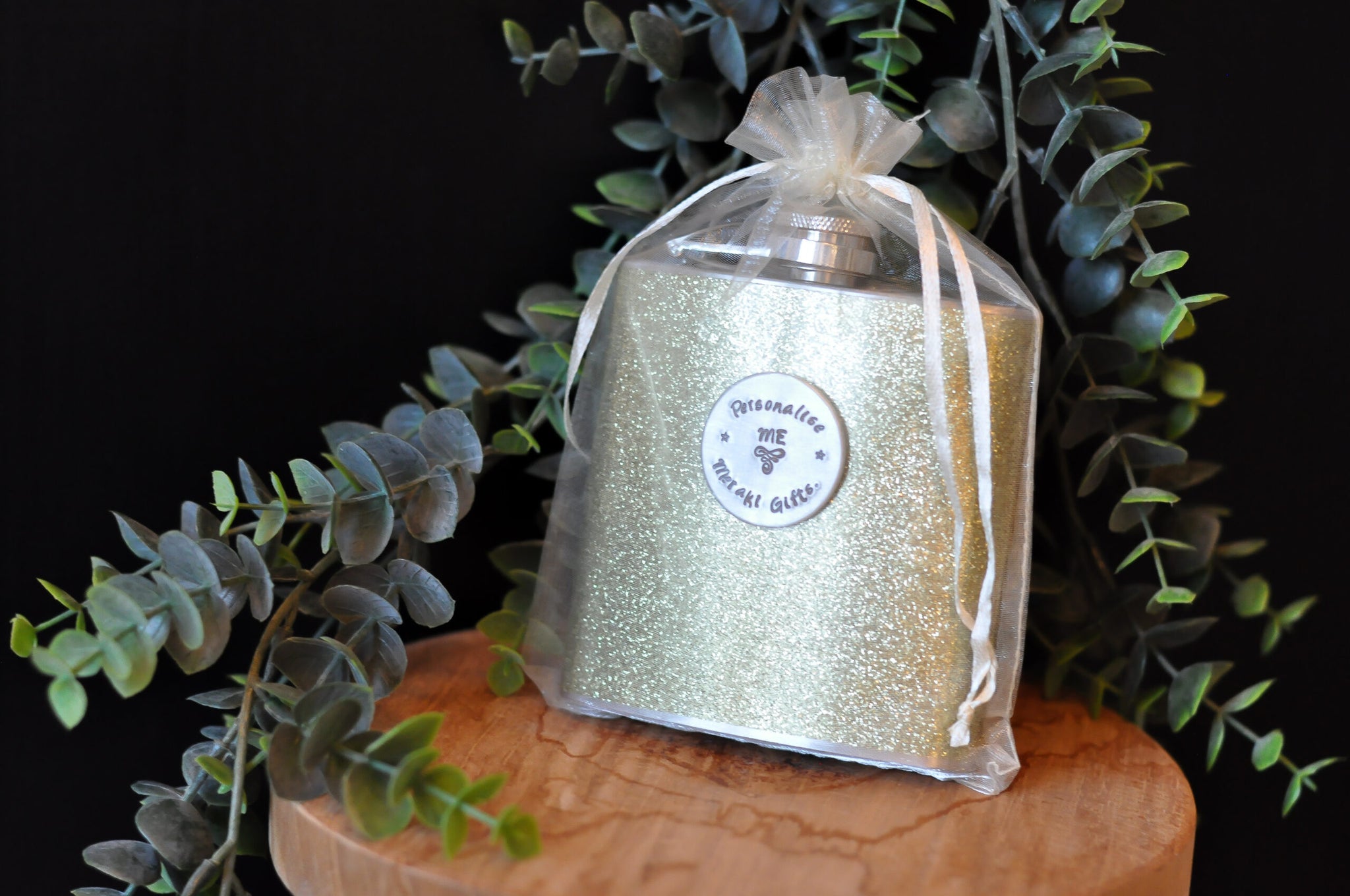 PERSONALISED Gold Glitter Hip Flask