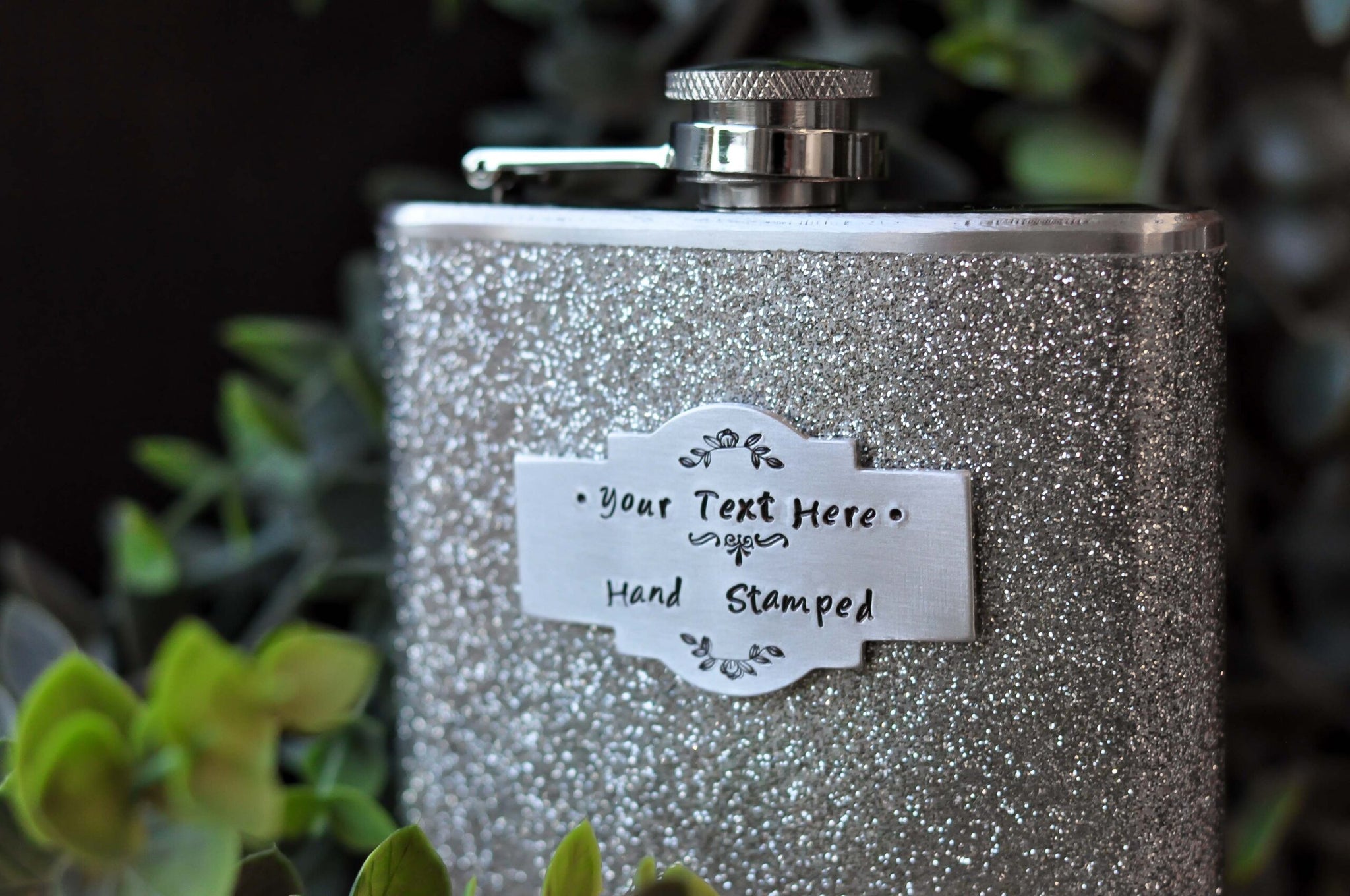 SILVER GLITTER Personalised Hip Flask