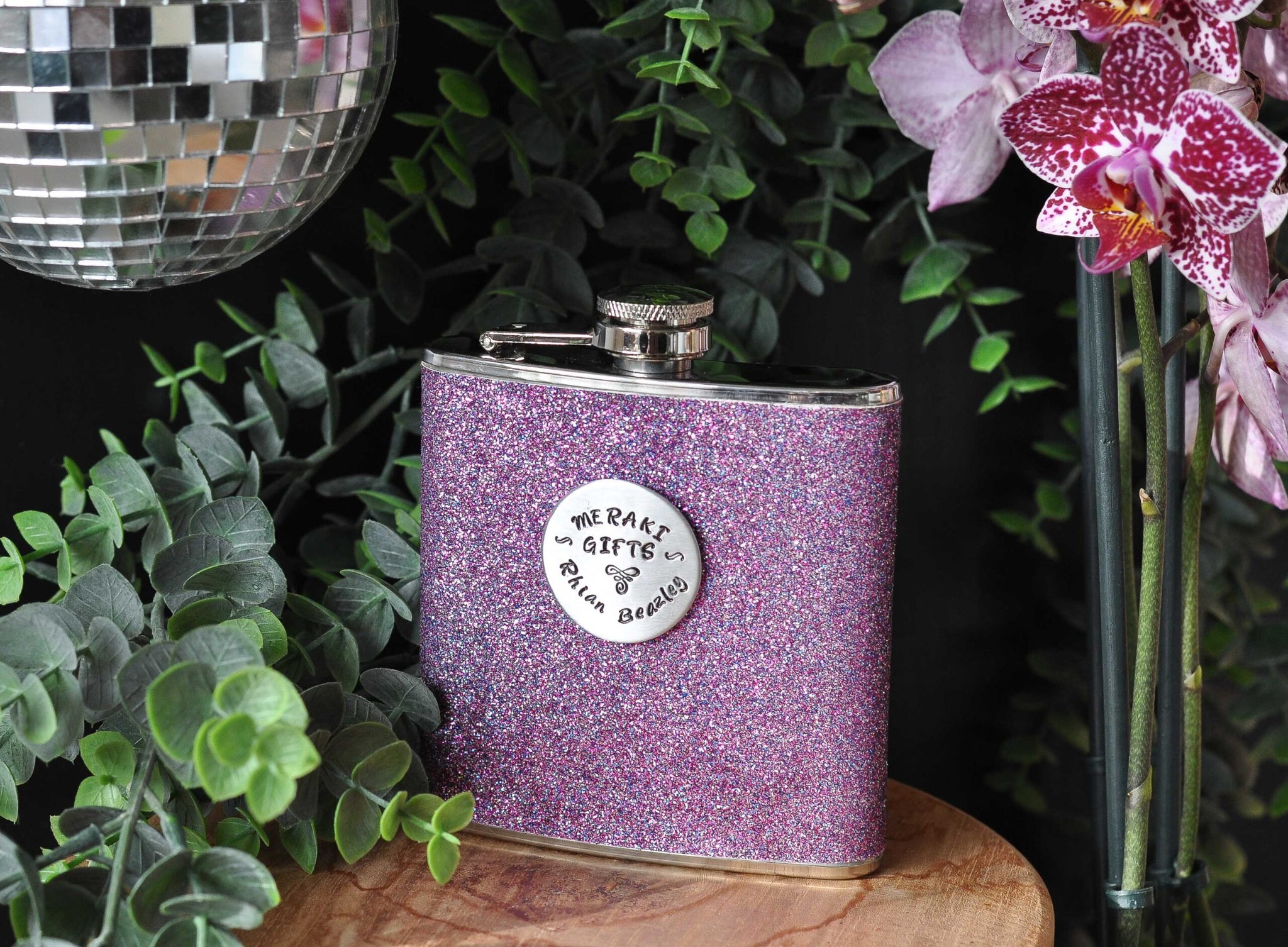 LIMITED EDITION Purple Glitter Personalised Hip Flask