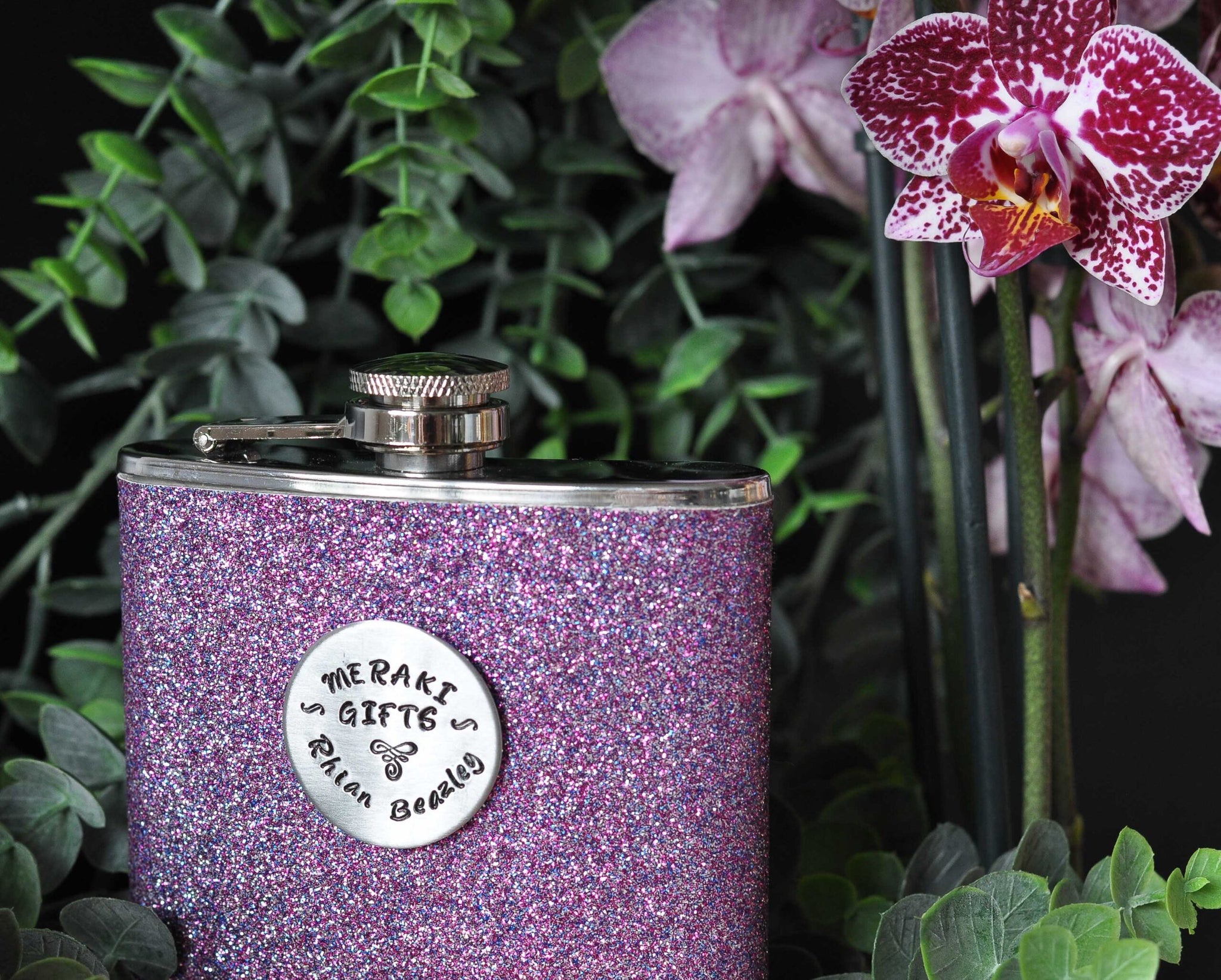 LIMITED EDITION Purple Glitter Personalised Hip Flask