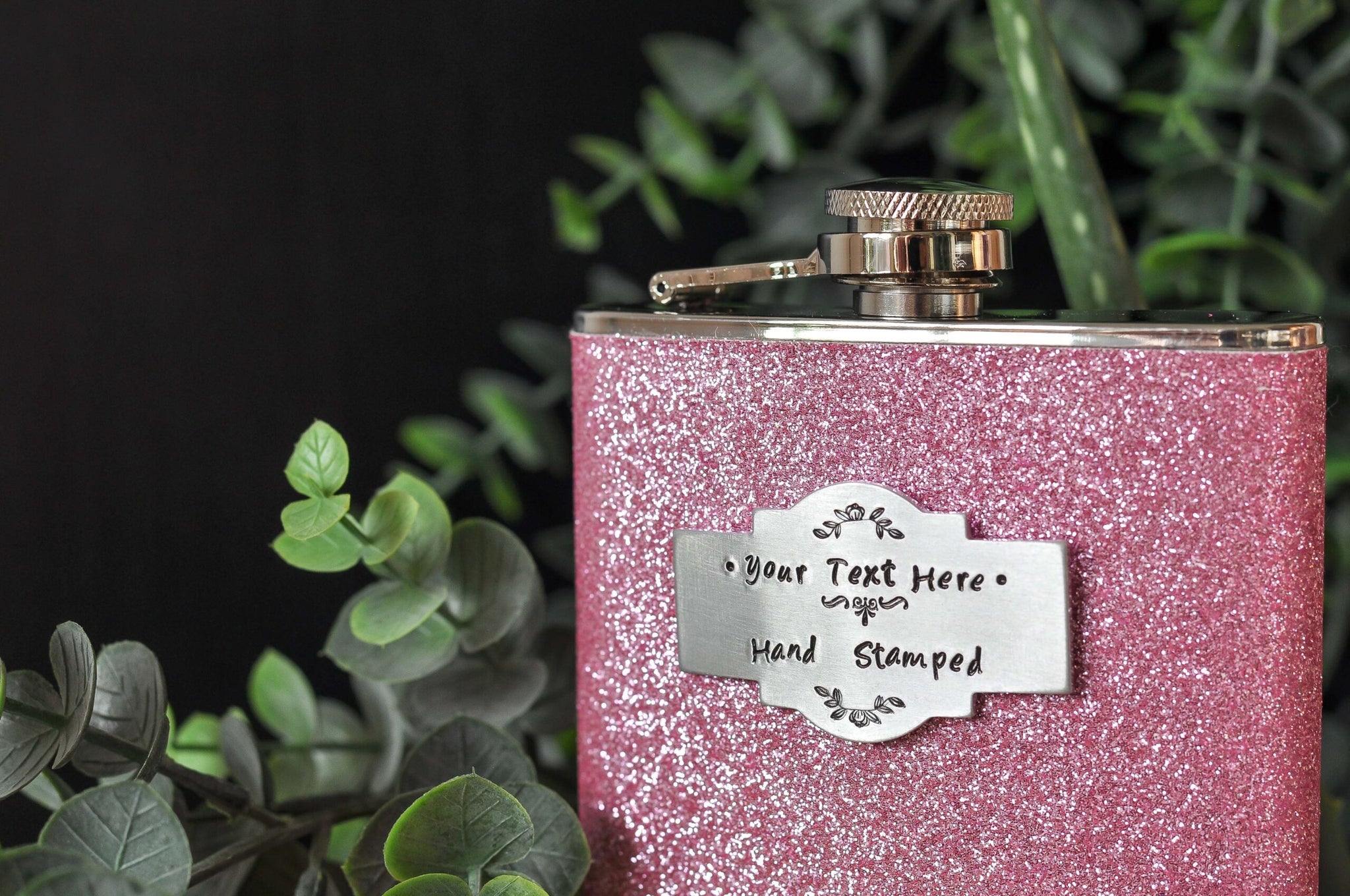 Personalised GLITTER HIP FLASK – pink