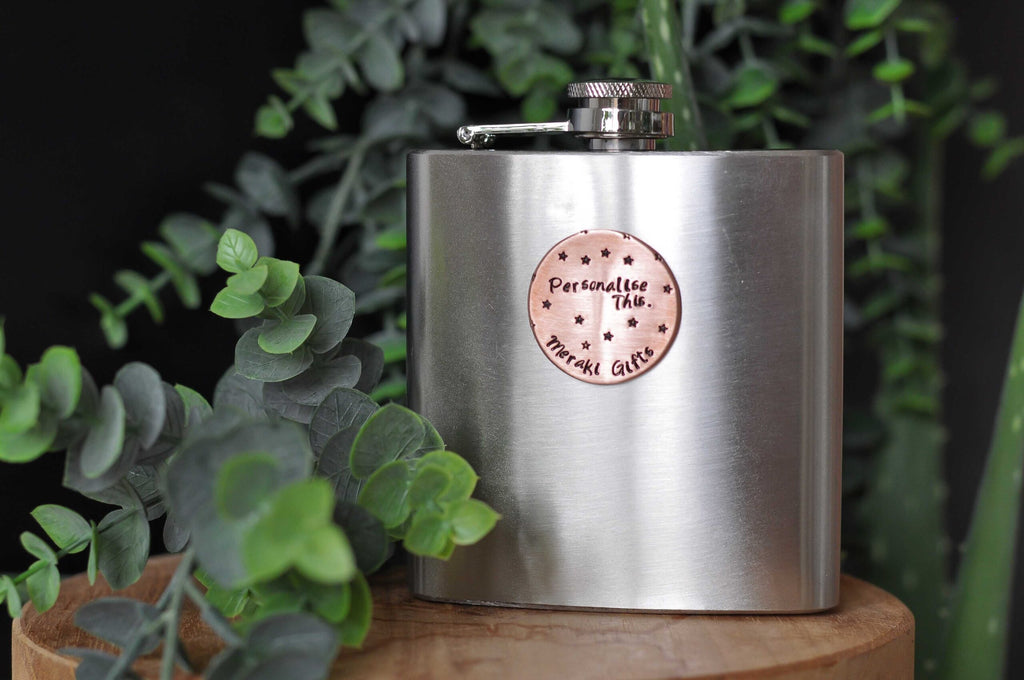 PERSONALISED Hip Flask – Copper Plaque