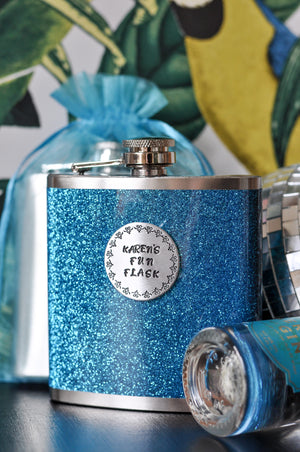 PERSONALISED GLITTER Turquoise/Blue Hip Flask
