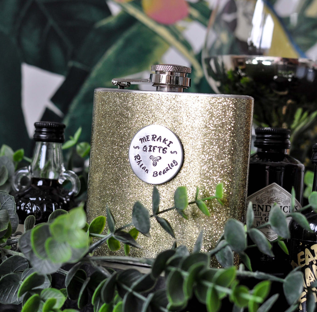 PERSONALISED Gold Glitter Hip Flask